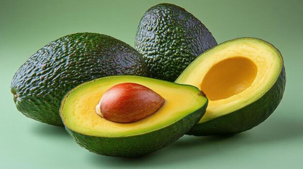 fresh avocados on a green backdrop showcasing ripe fruit ready for culinary use free photo
